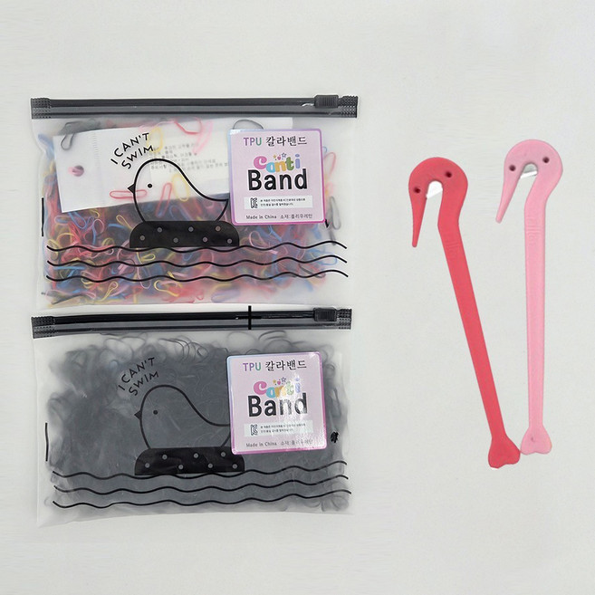 지퍼백 TPU 대용량 머리끈 2종 + 커터 2p 세트