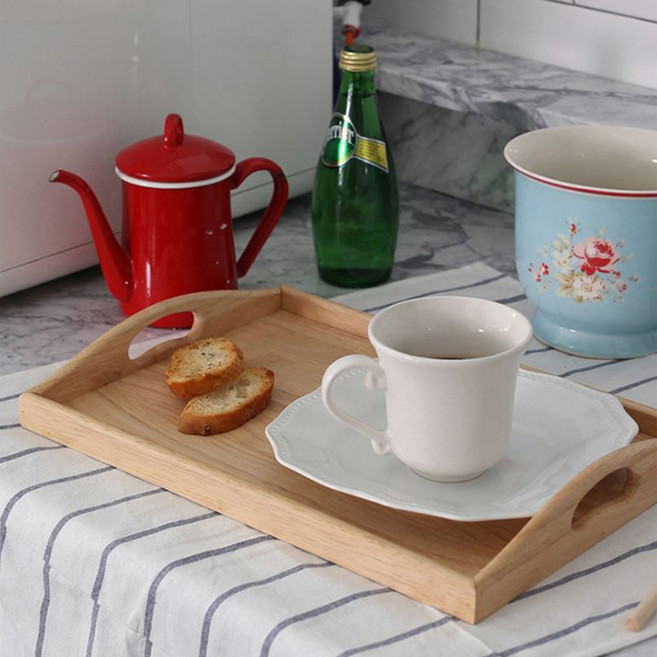 하버 원목 손잡이 트레이 대, 내추럴, 1개