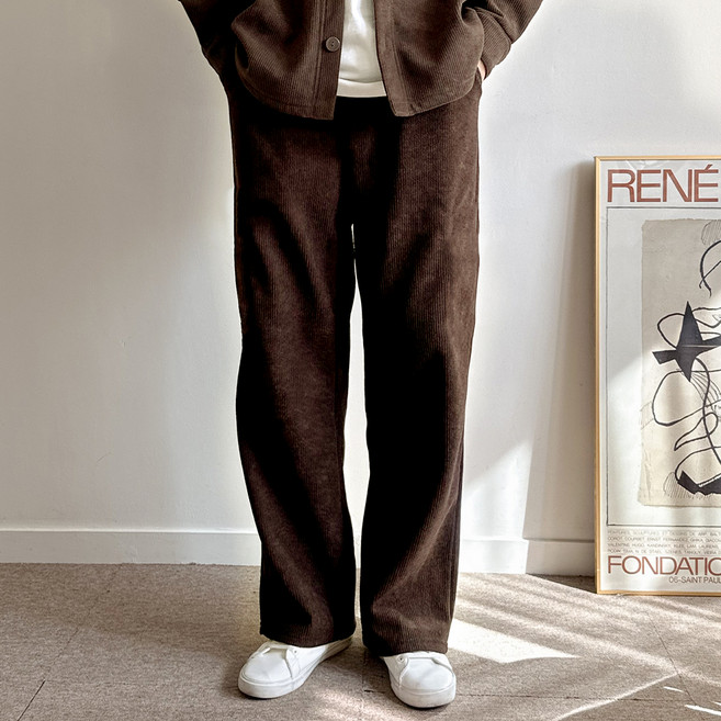 YT CLOSET 燈芯絨羊羔毛刷毛半寬褲