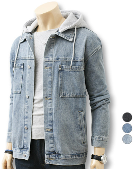블루포스 남성용 케지디 오버핏 데님 후드 청자켓
