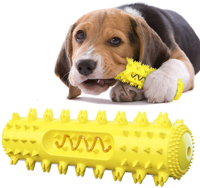 강아지 셀프칫솔 삑삑이 장난감, 옐로우, 1개