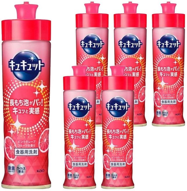 Kao 花王 Cucute 珂珂透 高效濃縮洗碗精 葡萄柚, 6瓶, 220ml
