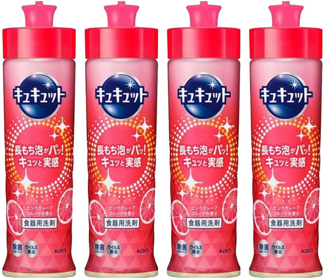 Kao 花王 Cucute 珂珂透 高效濃縮洗碗精 葡萄柚, 4瓶, 220ml