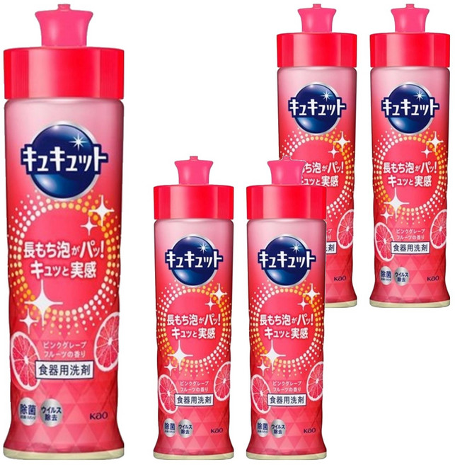 Kao 花王 Cucute 珂珂透 高效濃縮洗碗精 葡萄柚, 5瓶, 220ml