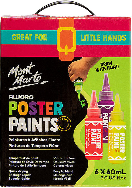 Mont Marte 蒙瑪特 螢光系列 廣告顏料套組 紙盒裝可手提 MPST6002, 60ml, 6色