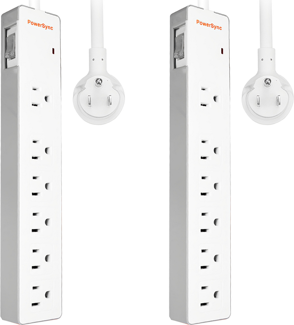 PowerSync 群加 防電擊雙色延長線 1開6插 KTC-98316, 1.8m, 2個, 白色