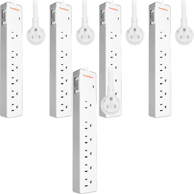 PowerSync 群加 防電擊雙色延長線 1開6插 KTC-98316, 1.8m, 5個, 白色