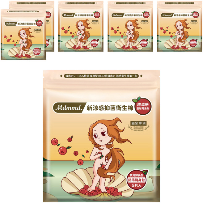 Mdmmd. 明洞國際 超涼感蔓越莓系列 新涼感抑菌衛生棉, 夜用加長型 41cm, 5片, 6包