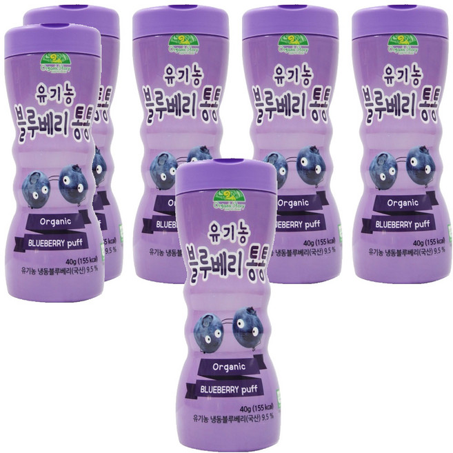 OrganicStory 유아용 유기농 블루베리통통 과자, 블루베리, 40g, 6개
