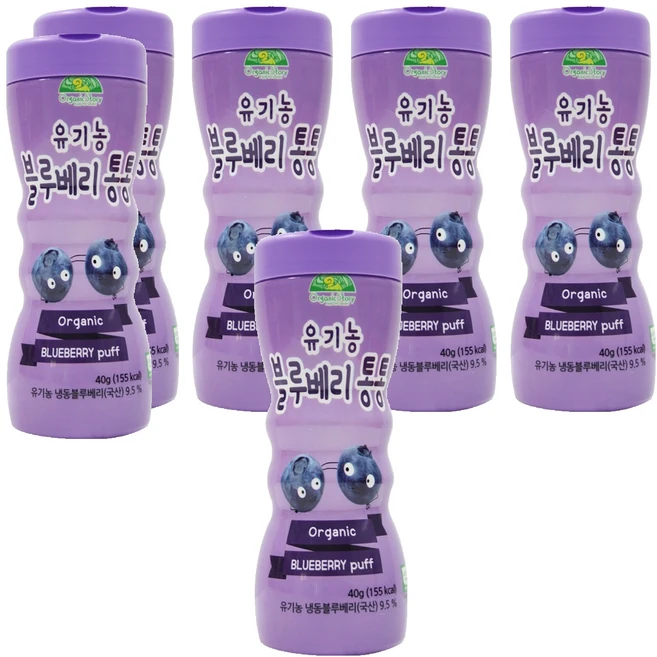 OrganicStory 유아용 유기농 블루베리통통 과자, 블루베리, 40g, 6개 - 쿠팡