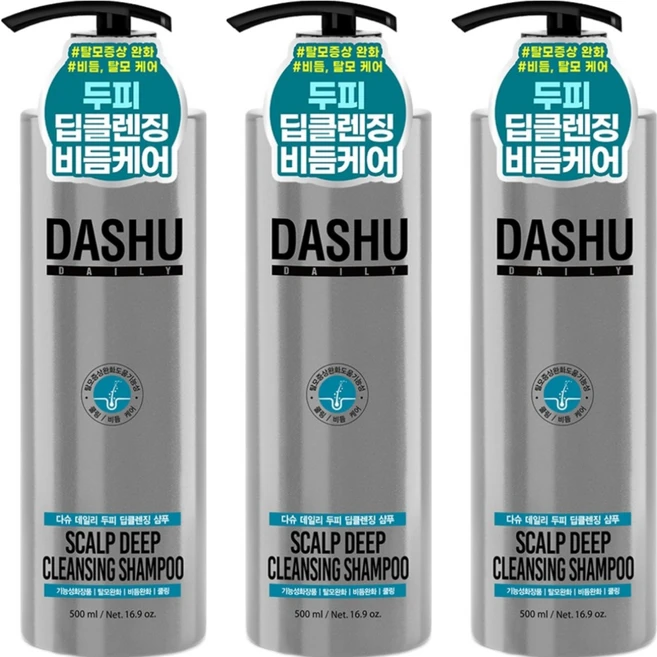 다슈 데일리 두피 딥클렌징 비듬케어 탈모증상완화 샴푸, 500ml, 3개 - 쿠팡