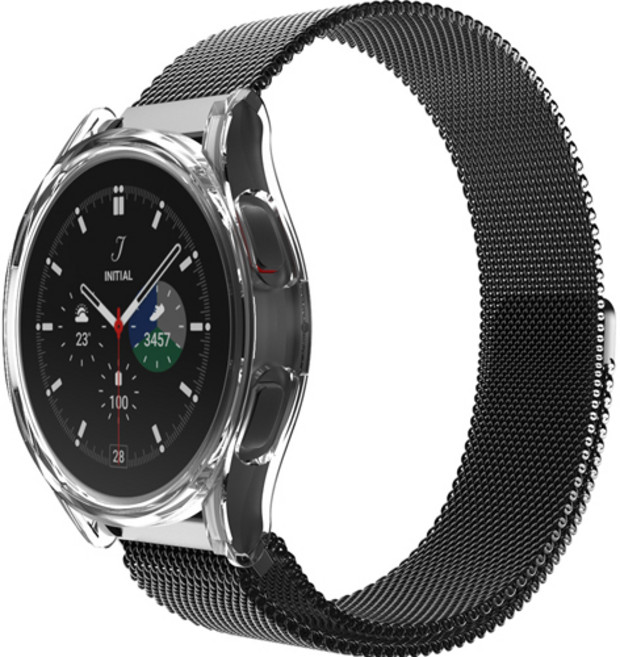 신지모루 갤럭시워치 호환 밀레니즈 스트랩 + 일체형 하드커버 케이스, 블랙(스트랩), 크리스탈 클리어(케이스), 1개