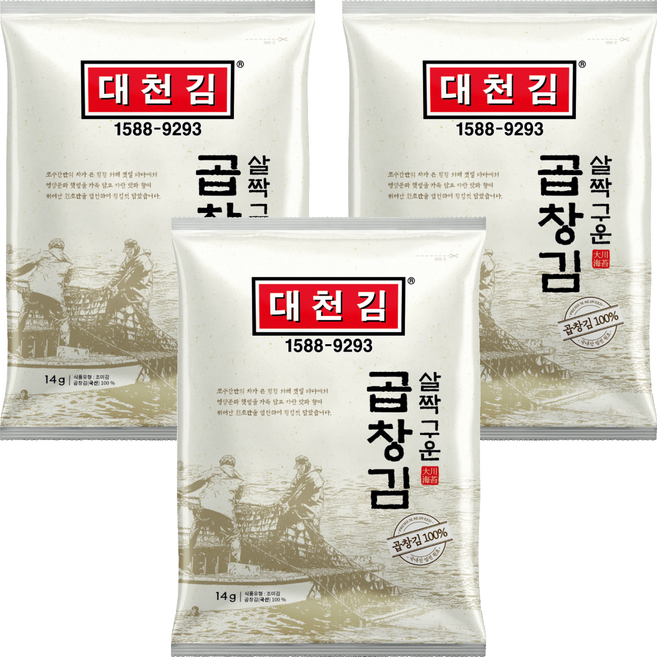 대천김 살짝 구운 곱창김, 140g, 3개