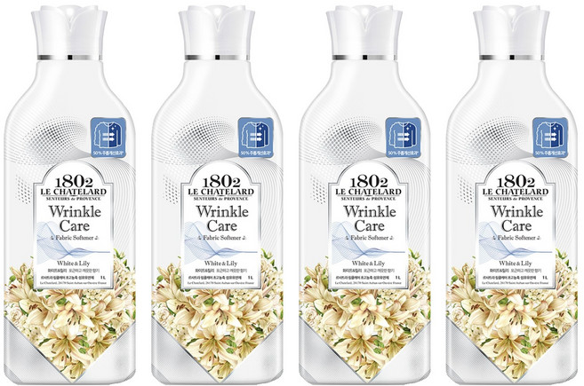 르샤트라1802 링클케어 초고농축 섬유유연제 화이트&릴리 본품, 1L, 4개
