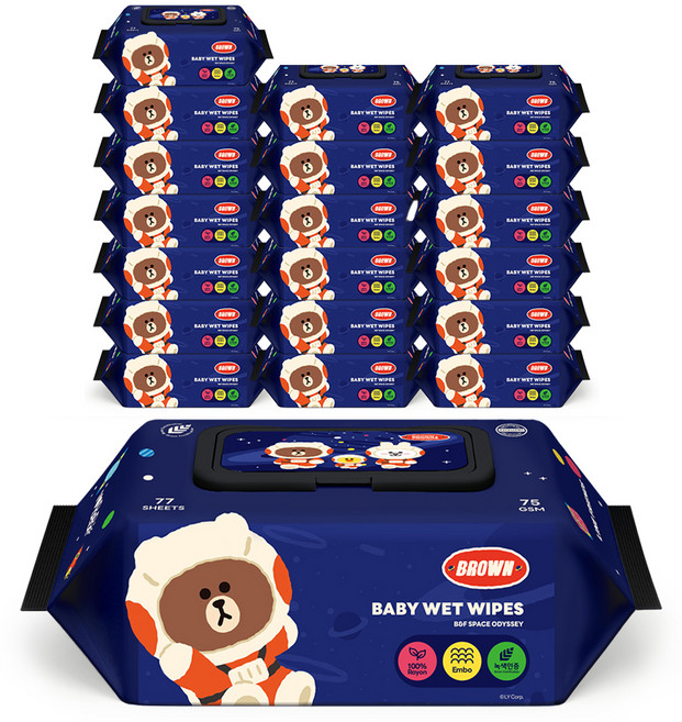 아이러브베베 라인프렌즈 유니버스 77매x10팩 아기물티슈 캡형, 2세트, 75g