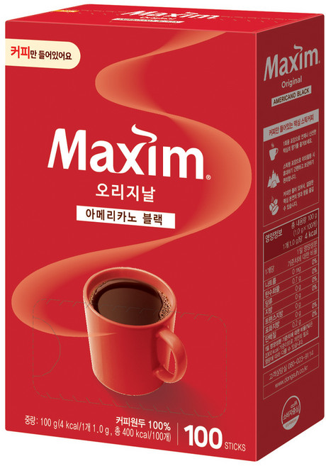 맥심 오리지날 아메리카노 블랙 원두커피스틱, 1g, 100개입, 1개