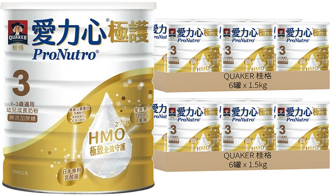 QUAKER 桂格 ProNutro 愛力心 極護幼兒成長奶粉3號 1~3歲, 1.5kg, 12罐