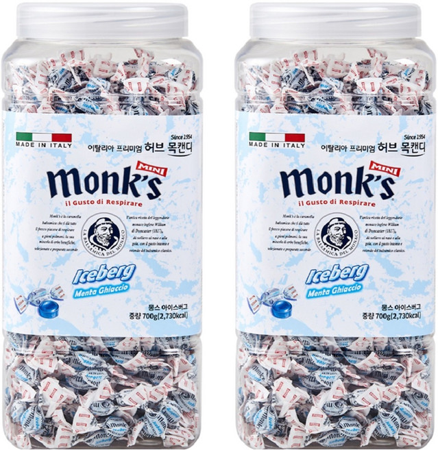 Monks 아이스버그 허브 목캔디, 700g, 2개