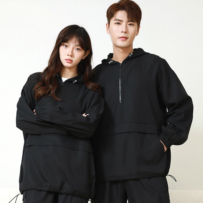 텐클로 남녀공용 빅사이즈 오버핏 바람막이 반집업 후드 아노락 TC-9801