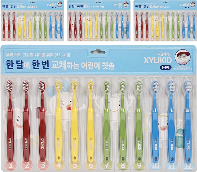 자일리키드 무궁화 아동용 한 달에 한 번 교체하는 칫솔, 혼합색상, 12개입, 4개