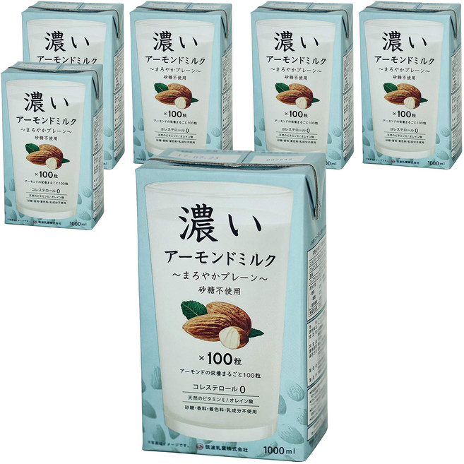 TSUKUBA 筑波乳業 杏仁飲 香醇原味 無糖, 6瓶, 1L