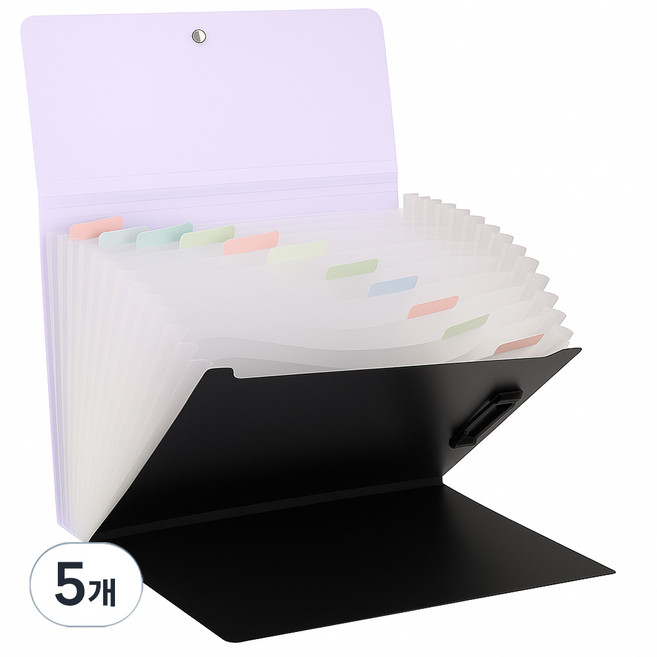 코코로이 13포켓 아코디언 파일 클립보드 2in1 문서정리 파일홀더, 바이올렛, 5개