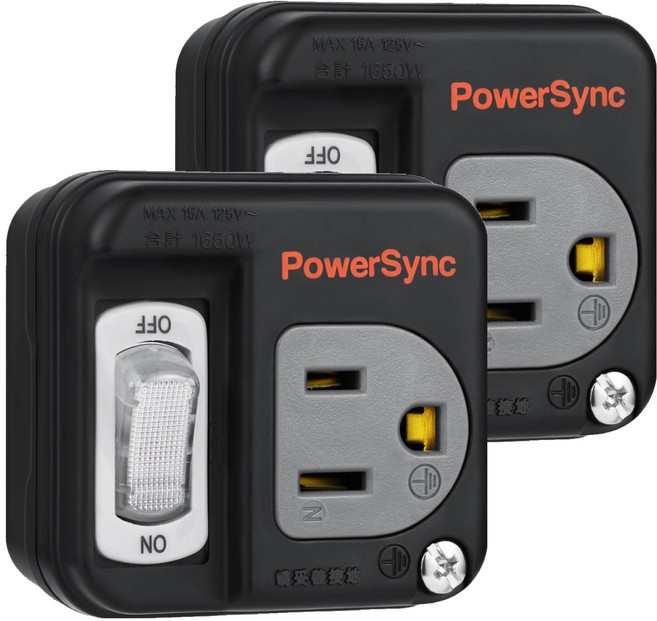 PowerSync 群加 3P轉2P開關壁插 TC1300, 黑色, 2個, 5.8cm