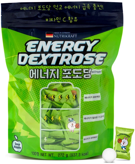 뉴트리크라프트 에너지포도당 사과향 캔디 100p, 272g, 1개 - 쿠팡