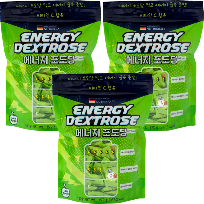 뉴트리크라프트 에너지포도당 사과향 캔디 100p, 272g, 3개