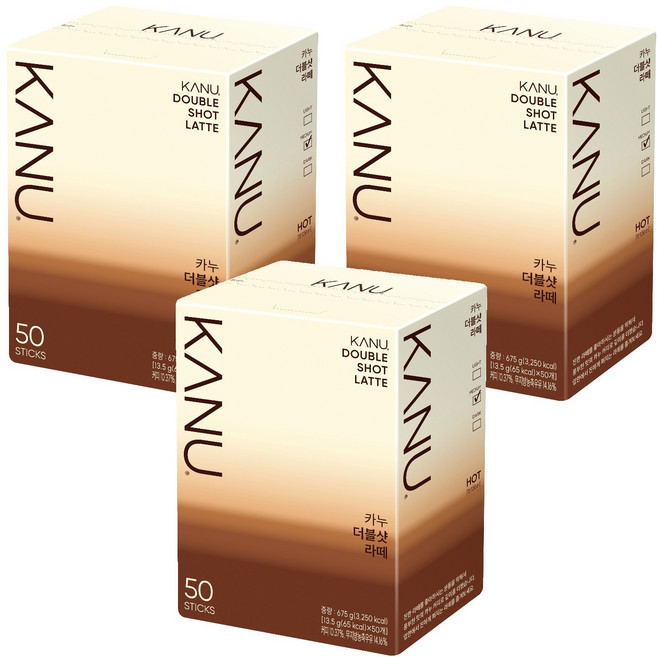 카누 더블샷 라떼 스틱 커피믹스, 13.5g, 50개입, 3개