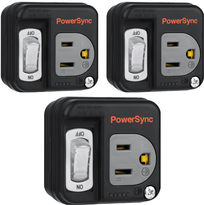 PowerSync 群加 3P轉2P開關壁插 TC1300, 黑色, 3個, 5.8cm