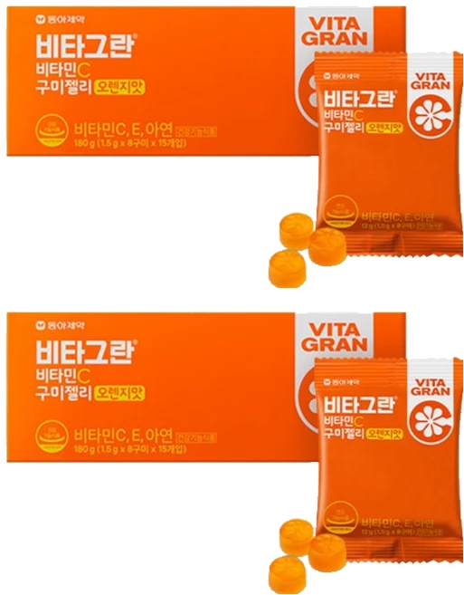 비타그란 비타민C 구미젤리 오렌지맛 15p, 180g, 2개 - 쿠팡