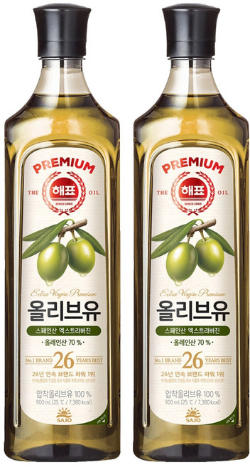 해표 압착 올리브유, 900ml, 2개
