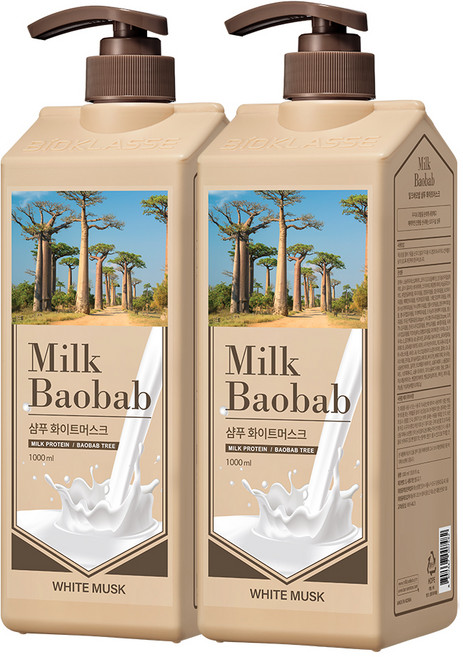 밀크바오밥 샴푸 화이트머스크향, 1L, 2개