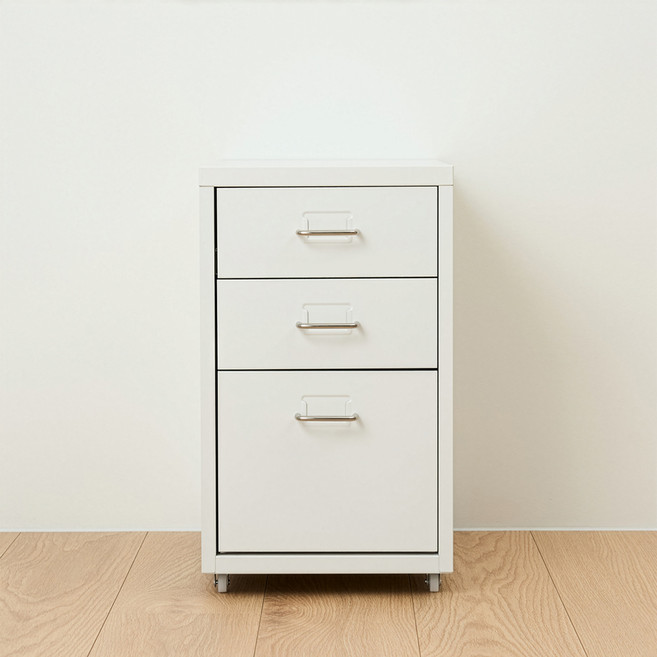 코멧 홈 모노스틸 무브 철제 서랍장, 화이트, 3단