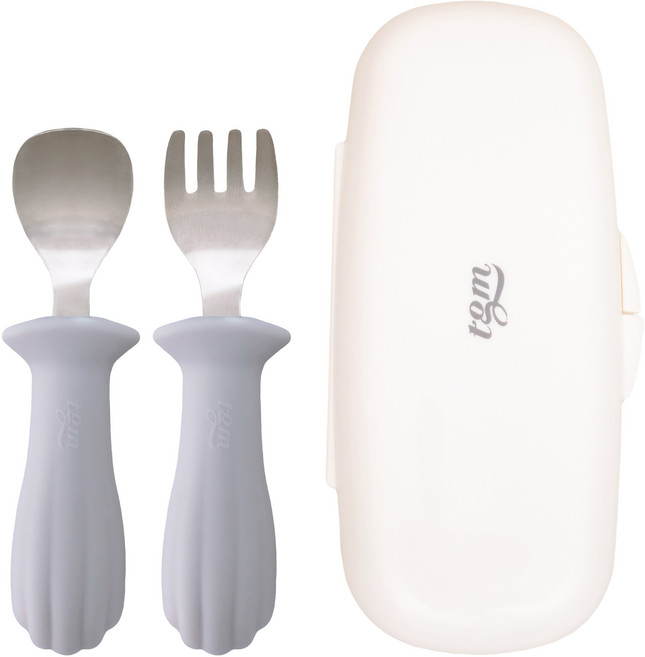 티지엠 조가비 실리콘 스테인리스 자기주도 이유식 스푼&포크 세트, 애쉬블루, 1세트