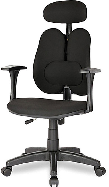 체어포커스 피플C형 요추헤더형 패브릭 원단 의자, 블랙