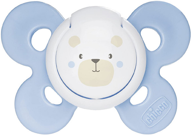 Chicco 舒適哺乳 機能型矽膠安撫奶嘴 天藍熊, 0-6個月, 1個