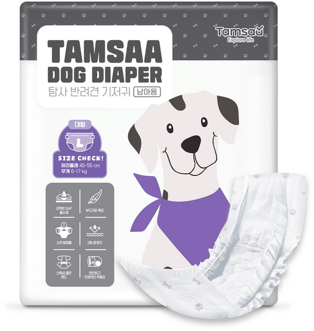 탐사 강아지 기저귀 남아용, 대형, 1팩, 30개입