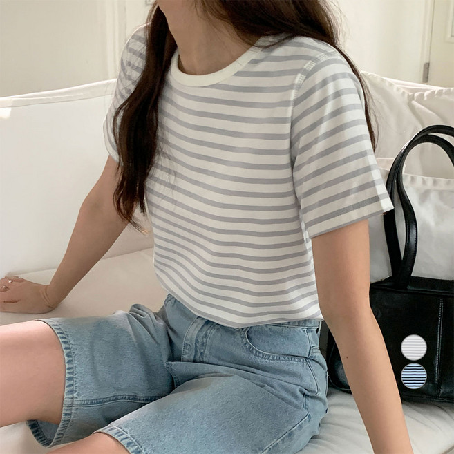 아피나르 라운드넥 스트라이프 반팔 티셔츠