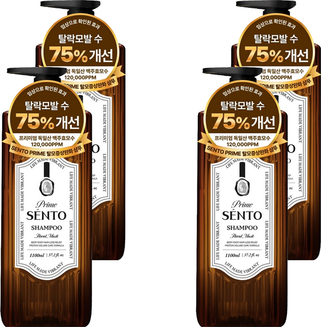 센토 프라임 12만PPM 맥주효모 탈모완화 단백질 두피케어 볼륨샴푸 플로럴 머스크향, 4개, 1.1L