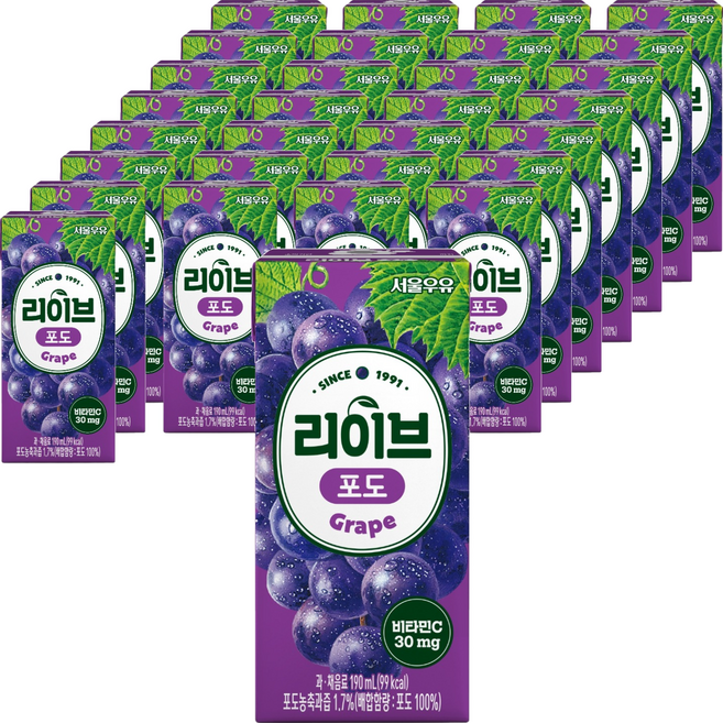 서울우유 리이브 포도 주스, 190ml, 48개