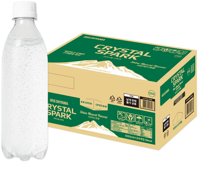 아이리스 크리스탈 스파크 제로 탄산음료 샤인머스캣향 무라벨, 24개, 500ml