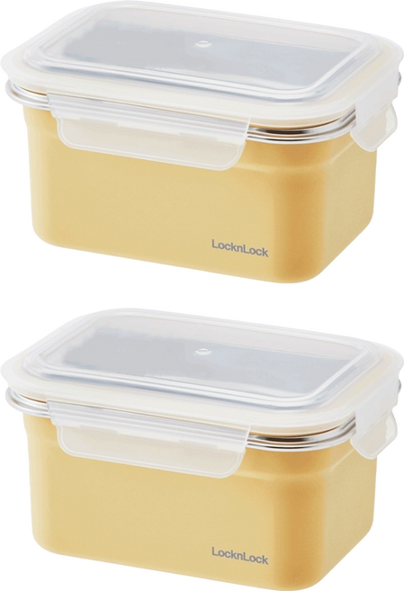 LocknLock 樂扣樂扣 粉彩不鏽鋼保鮮盒 黃色 1L, 2個