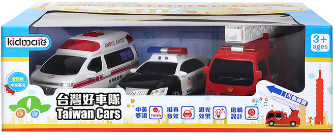 kidmate 孩子王 台灣好車隊 中英版 3入救援組 1盒 紅 黑 白色, 紅, 黑, 白色