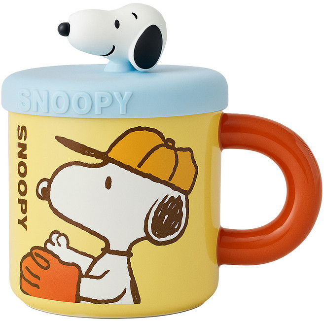 PEANUTS 史努比 陶瓷馬克杯 含公仔杯蓋, 黃色, 1個