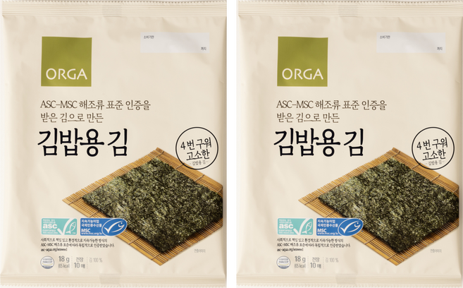올가홀푸드 ASC-MSC 김밥용 김, 18g, 2개