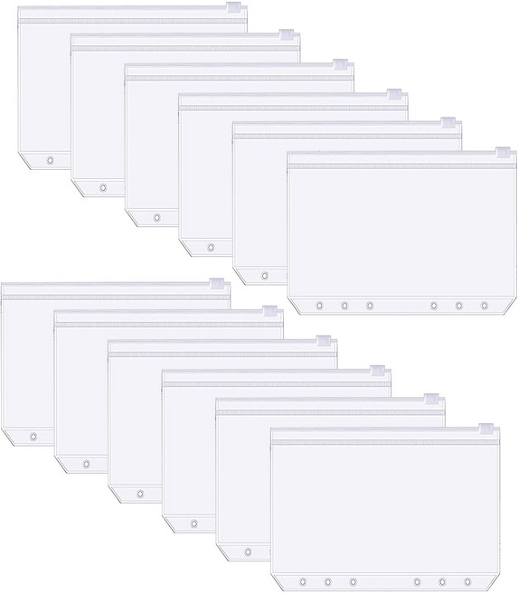 유메모아 6공 다이어리 PVC 지퍼백 현금 생활 A5 수납정리, 12개