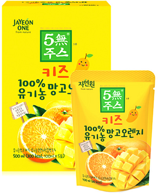 자연원 5무 키즈 100% 유기농 망고 오렌지 주스 100ml, 5개