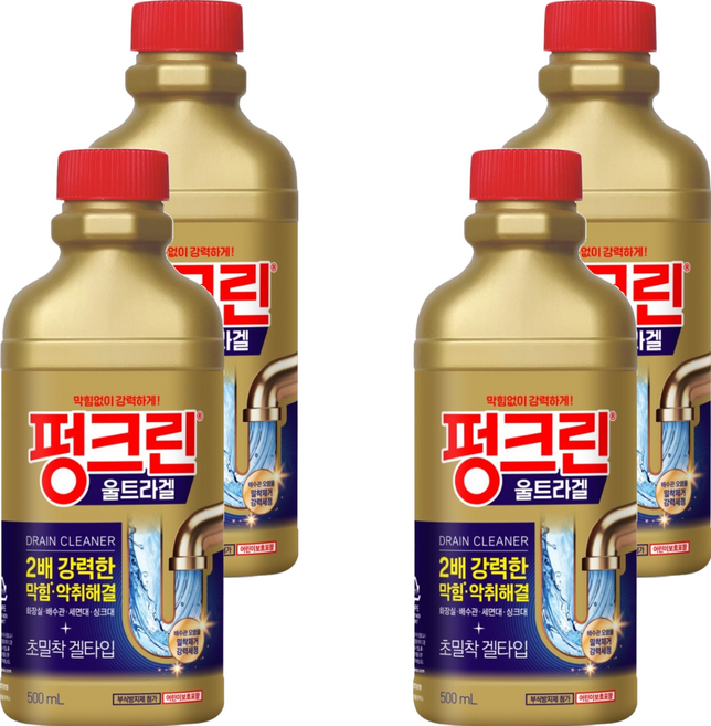 유한락스 펑크린 울트라겔 배수구 세정제, 500ml, 4개